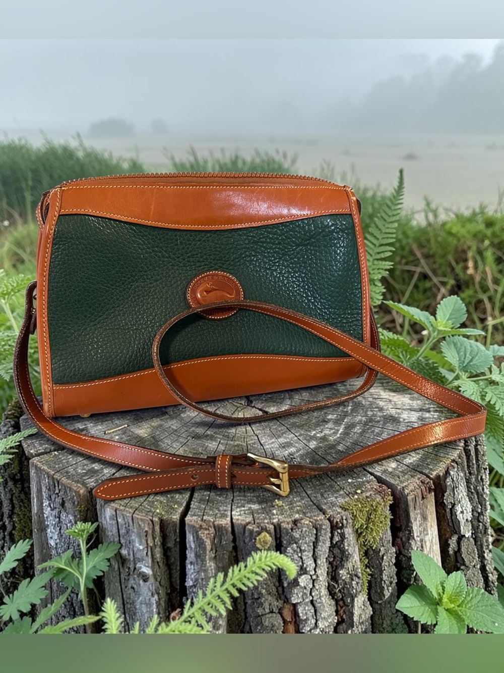 Dooney & Bourke Vintage Green and Tan Pebbled Leather Crossbody